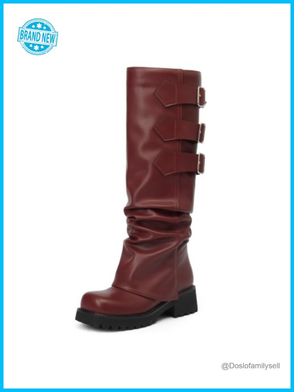 Women's Knee High Fold Over Moto Riding Boots Faux Leather Platform